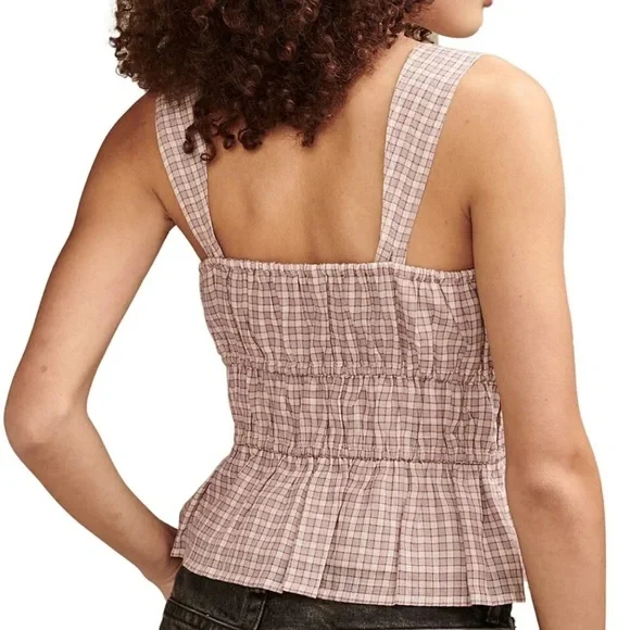 NWT LUCKY BRAND Sleeveless Drawstring Detail Plaid Tank Top Size Large - Picture 2 of 5